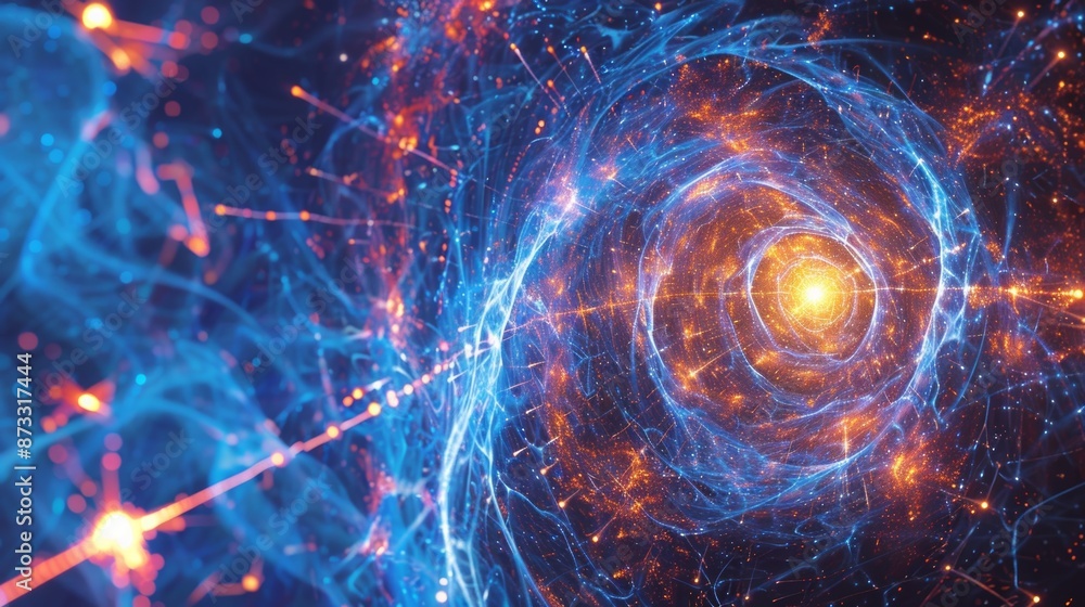 Poster a representation of virtual photons carrying electromagnetic force between charged particles.