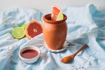 Refreshing Cantarito Drink in Authentic Clay Cup, from mexico