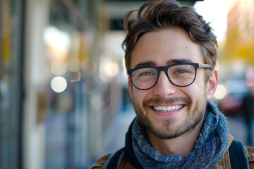 American handsome man smiling, informal