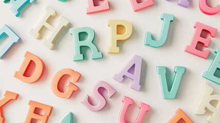 Fototapeta premium Colorful Alphabet Letters Scattered on White Background