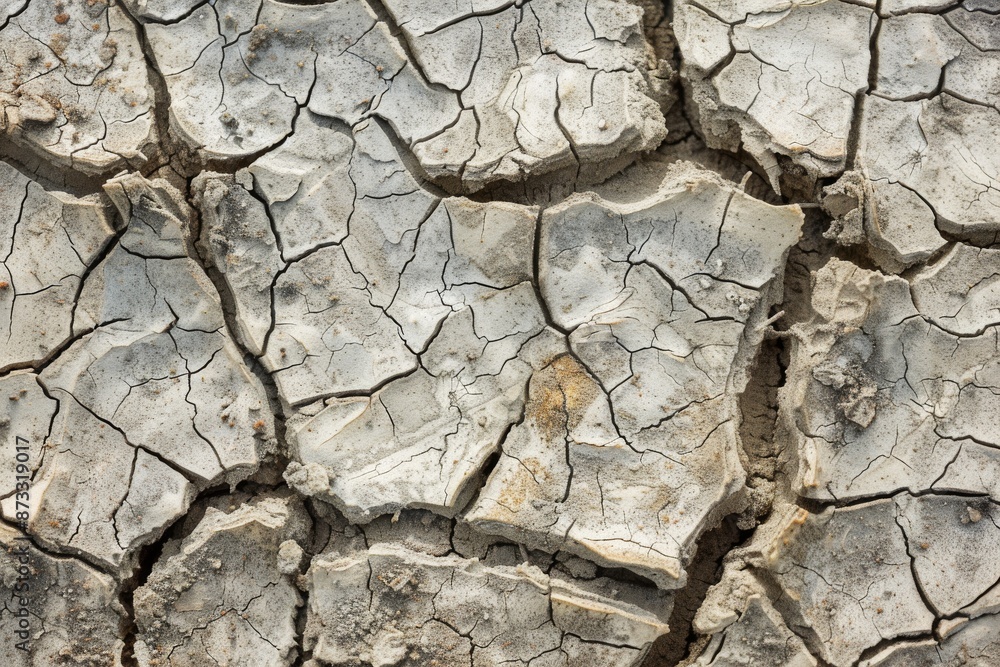 Poster a close-up image of cracked earth in a desert setting, showcasing the intricate patterns and texture