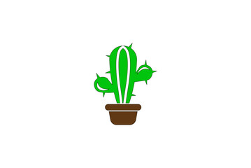 Vector illustration of cartoon cactus in a pot
