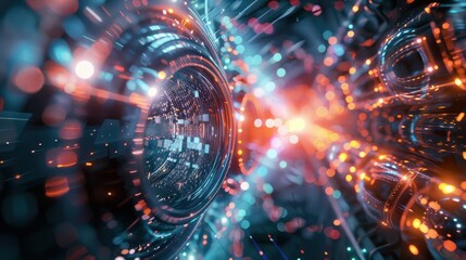 Obraz premium Quantum computer, qubit network, ultra modern computer technologies,