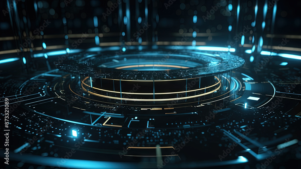 Aufkleber Technology abstract background with hud styled round interface elements in neon tech light.