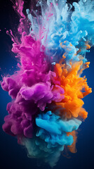 Fototapeta premium Colorful Fluid Dripped Paint on Blue Background, Abstract Image, Texture, Pattern Background, Wallpaper, Background, Cover and Screen of Cell Phone, Smartphone, Computer, Laptop, Format 9:16 and 16:9 