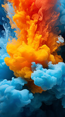 Fototapeta premium Colorful Fluid Dripped Paint on Blue Background, Abstract Image, Texture, Pattern Background, Wallpaper, Background, Cover and Screen of Cell Phone, Smartphone, Computer, Laptop, Format 9:16 and 16:9 