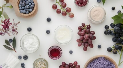 Organic cosmetic lab Grape based products on white background