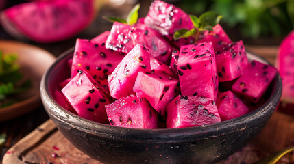 Pieces of pitahaia, with delicate, marbled grains, are like little jewels in a tropical crown. Their juicy flesh with a wonderful taste reminds us of distant corners of the world