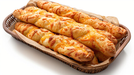 Breadsticks are arranged on a white background.