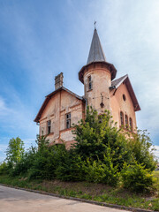 Abandoned old and dilapidated waterworks building on the outskirts of Pre&scaron;ov, which at first glance looks like a small castle. The devastated interior of the monument building.