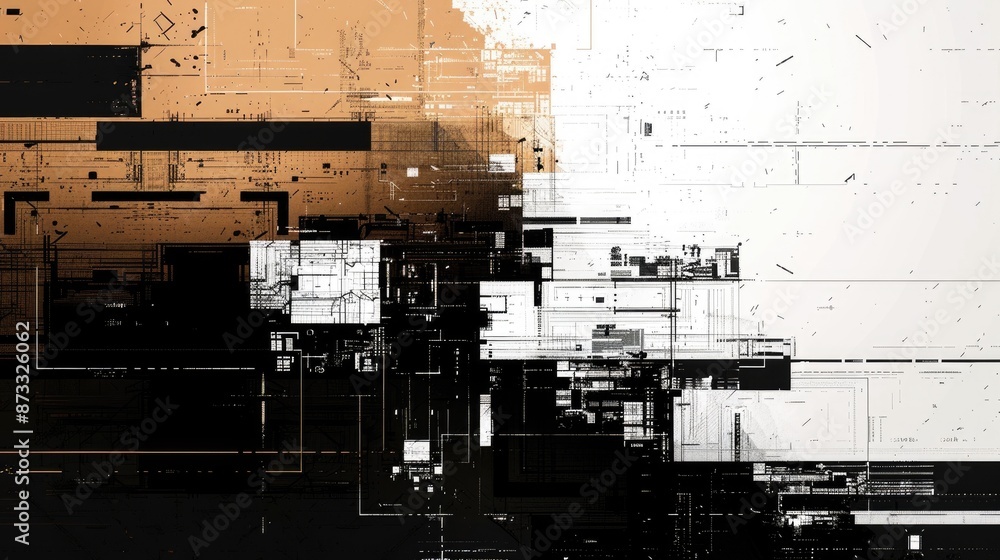 Poster the image is a black and white abstract painting. it has a lot of sharp lines and angles. it is very