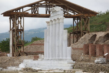 View of archaeological site - Heraklea Sintika. Historical site with ruins of Heraklea Sintika....