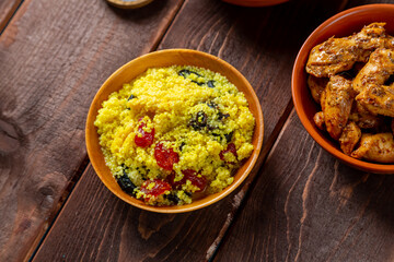 Traditional oriental dishes meat couscous muslim friday meal
