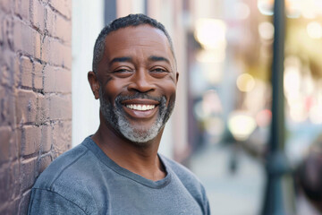 Fototapeta premium Black American handsome man smiling, dad
