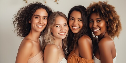 Fototapeta premium Group of multiracial pretty attractive beatiful girls scene