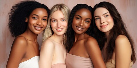 Obraz premium Group of multiracial pretty attractive beatiful girls scene