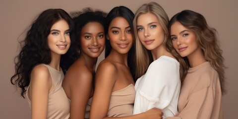 Obraz premium Group of multiracial pretty attractive beatiful girls scene