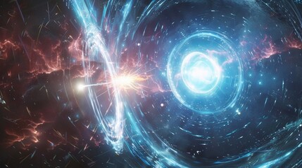 Obraz premium A burst of energy radiates from the point where the two quarks meet.
