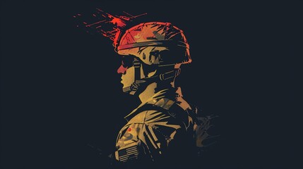 Gritty and determined soldier stands ready for battle in the shadows of war.