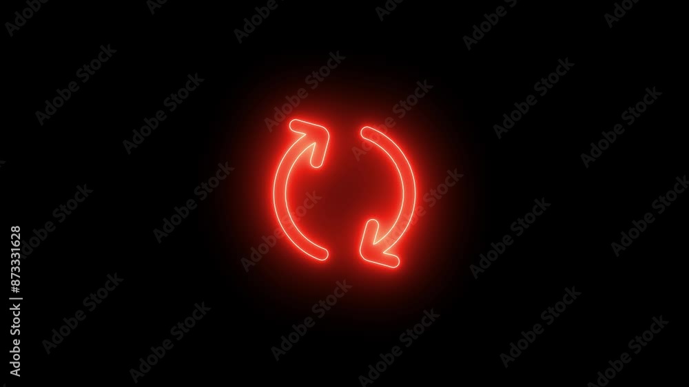 Aufkleber neon arrow loading icon animation. neon arrow sign rotation on black background