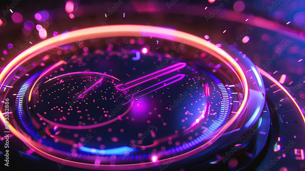 Aufkleber futuristic glowing circular interface with vibrant neon colors, representing advanced technology and