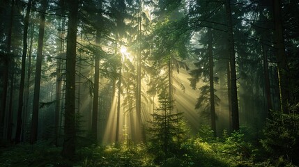 Obraz premium the sun shining through the trees in a forest