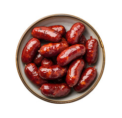 Bowl of bbq mini cocktail wieners isolated on Transparent background. png