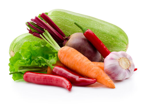 Fresh organic vegetables isolated on white background