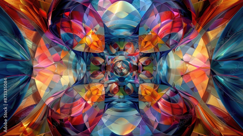 Poster a kaleidoscope of swirling colors and geometric forms, merging into a vivid and energetic abstract c