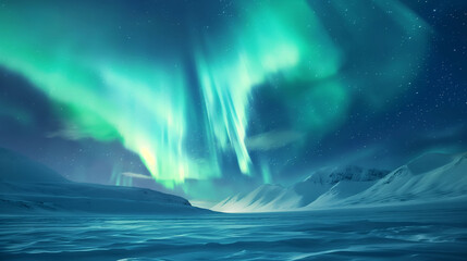 Fototapeta premium Northern Lights Dancing Over a Tranquil Arctic Landscape