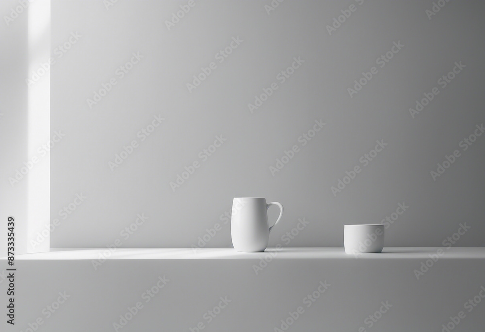 Poster minimal abstract light gray background for product presentation soft shadow and light from windows o
