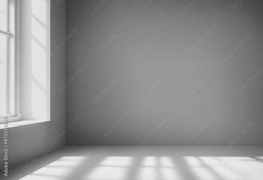Poster minimalistic abstract light gray background for product presentation with light and intricate shadow
