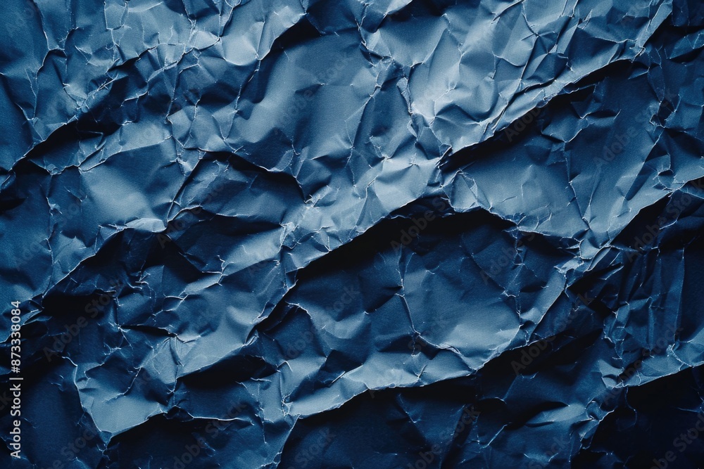 Aufkleber a blue paper with a rough texture. the paper is crumpled and torn, giving it a sense of disarray and
