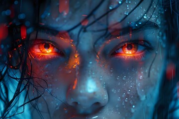 Cyberpunk City Lights: Intense Gaze in Futuristic Cityscape