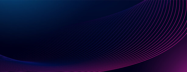 Abstract background with glowing lines. Dark horizontal background of wavy bright blue pink lines. Modern technology futuristic concept