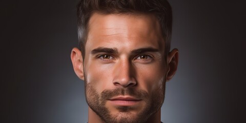 Handsome white man with serious face portrait looking at camera scene