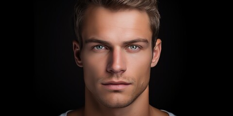 Handsome white man with serious face portrait looking at camera scene