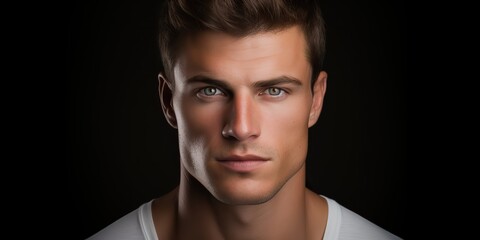 Fototapeta premium Handsome white man with serious face portrait looking at camera scene