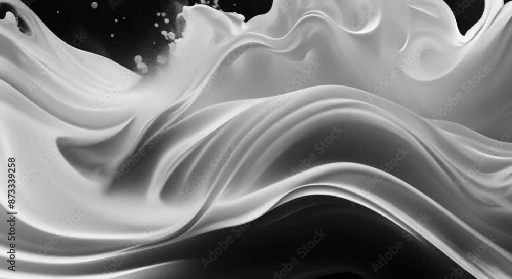Poster white ink flowing transition on black background white smoke paint animation abstract background spl