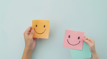 Obraz premium Colorful smiley face art help by hands 