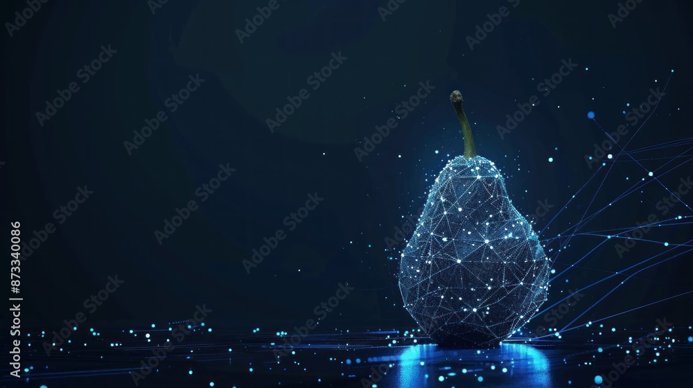 Poster digital pear with glowing lines and dots