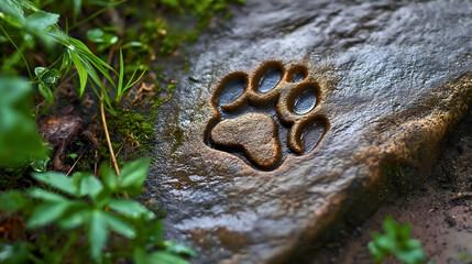 A paw print in the ground likely belongs to a cute dog.