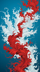 Red Paint Drained Liquid Fluid on Blue Background, Abstract Image, Texture, Pattern Background, Wallpaper, Background, Cell Phone Cover and Screen, Smartphone, Computer, Laptop, 9:16 and 16:9 Format -