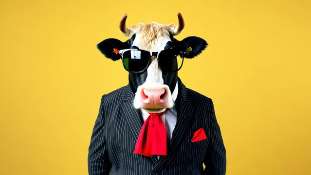Cow in Suit and Sunglasses Generative AI