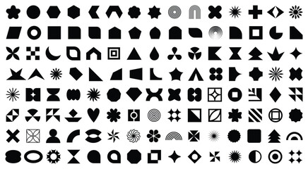 Abstract geometric and basic shapes collection.  Minimalist basic figure, Polygonal elements. Trendy diamond, circles, hexagon, star, triangle flat style. Set of simple geometric figures.