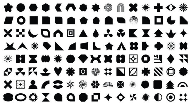 Abstract geometric and basic shapes collection.  Minimalist basic figure, Polygonal elements. Trendy diamond, circles, hexagon, star, triangle flat style. Set of simple geometric figures.