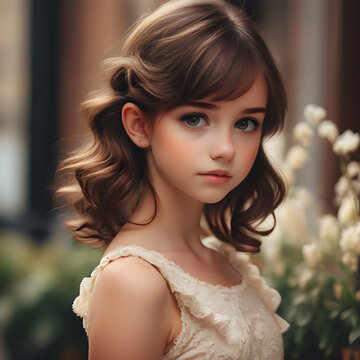 Dulzura Angelical: Joven con Cabello Casta&ntilde;o en un Fondo Natural