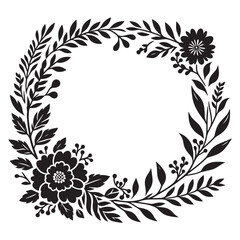 Circle floral frame silhouette isolated on a white background