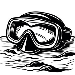 Clean black and white illustration of a snorkel mask, emphasizing its streamlined design.