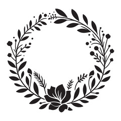 Circle floral frame silhouette isolated on a white background